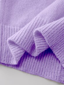 SHEIN Girls' Purple Knit Cardigan Sweater,Autumn Casual Sunday Back-To-School Fashionable Hooded Short Solid Color Button Front Jumper Jacket For Tweens - Purple - View 8