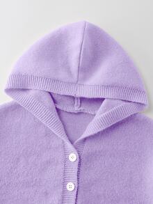 SHEIN Girls' Purple Knit Cardigan Sweater,Autumn Casual Sunday Back-To-School Fashionable Hooded Short Solid Color Button Front Jumper Jacket For Tweens - Purple - View 5