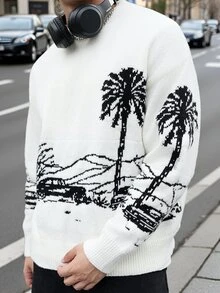 Manfinity LEGND Men's Fashion Crew Neck Long Sleeve Pullover Sweater With Graphic Color Block Details, Casual Daily Wear, For Going Out, Friends - Multicolor - View 2