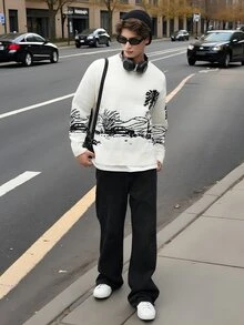 Manfinity LEGND Men's Fashion Crew Neck Long Sleeve Pullover Sweater With Graphic Color Block Details, Casual Daily Wear, For Going Out, Friends - Multicolor - View 5
