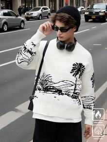 Manfinity LEGND Men's Fashion Crew Neck Long Sleeve Pullover Sweater With Graphic Color Block Details, Casual Daily Wear, For Going Out, Friends - Multicolor - View 3