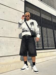 Manfinity LEGND Men's Fashion Crew Neck Long Sleeve Pullover Sweater With Graphic Color Block Details, Casual Daily Wear, For Going Out, Friends - Multicolor - View 1