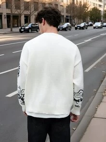 Manfinity LEGND Men's Fashion Crew Neck Long Sleeve Pullover Sweater With Graphic Color Block Details, Casual Daily Wear, For Going Out, Friends - Multicolor - View 4