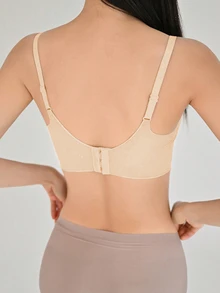 DAZY Sujetador inalámbrico con detalle de parche con letra, ropa interior para mujeres de vuelta al colegio - Albaricoque - Ver 2