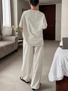 DAZY 2件套女士舒适柔软字母印花家居服套装睡衣 - 灰色 - 查看 2