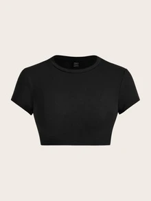 SHEIN ICON Two-Piece Set Casual Simple Basic Minimalist Slim-Fit Super Short Sleeve T-Shirt, Suitable For Summer Everyday Home Daily Wear Black White Everyday - Multicolor - View 8