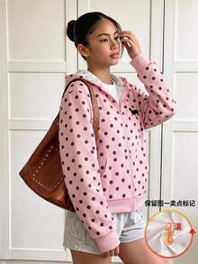 Tween Girls Pink Polka Dot Puppy Hoodie Autumn Winter Warm Fleece Lined Zip Up Sweatshirt Jacket - Multicolor - View 4