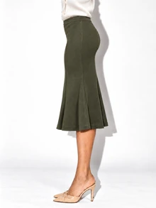 Zerodot Women Green Suede Midi Skirt Casual Daily Fall Pre Fall - Dark Green - View 3