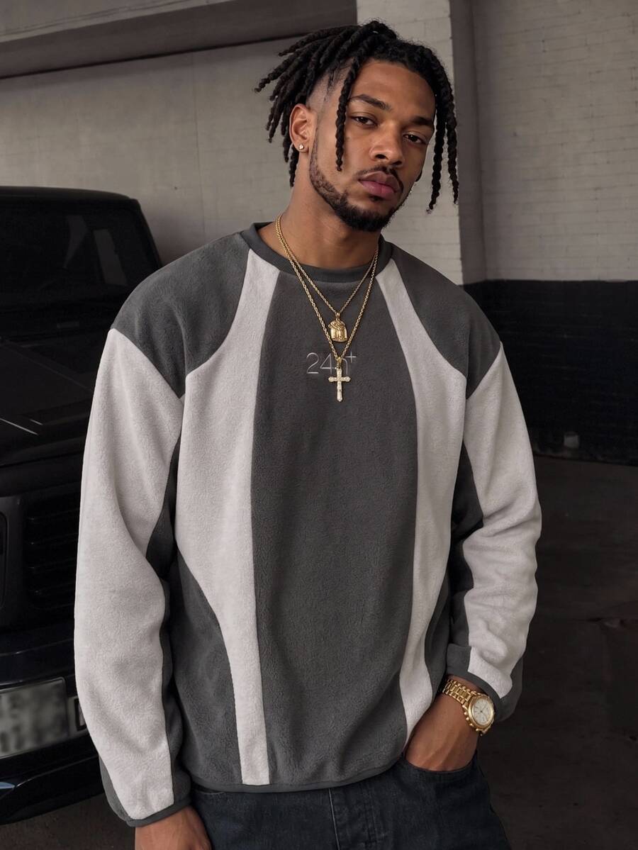 GETOML Men's Embroidered Pullover Sweatshirt Streetwear,Fleece,Oversized Pullover,Crew Neck Sweatshirt Halloween Winter Party Vacation Beach Autumn Dark Grey