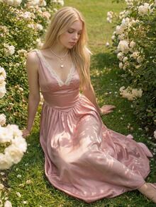 Sweetina Sexy Deep V-Neck Backless Long Dress For Women - Pink - View 6