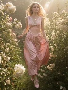 Sweetina Sexy Deep V-Neck Backless Long Dress For Women - Pink - View 8