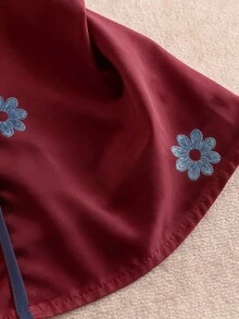 SHEIN Clasi 女款大尺碼圓領印花上衣，休閒外出上衣 - 酒紅色 - 查看 7