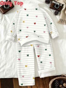 Sweatshirt Pullover Setengah Resleting Bergaris untuk Anak Perempuan, Atasan dengan Cetakan Grafis Lucu, Pakaian Kasual Musim Gugur/Dingin - MultiWarna - View 2