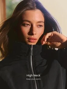GLOWMODE Double Take Reversible Fleece Jacket With Water-Resistant Woven Side, High Neck & Metallic Zip Daily Casual Outdoor Fall Winter Wear - Black - View 6