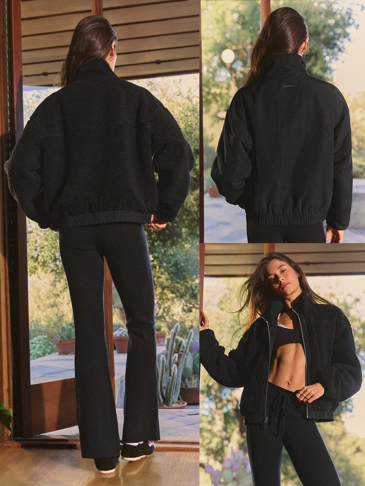 GLOWMODE Double Take Reversible Fleece Jacket With Water-Resistant Woven Side, High Neck & Metallic Zip Daily Casual Outdoor Fall Winter Wear - Black - View 10