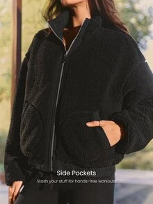 GLOWMODE Double Take Reversible Fleece Jacket With Water-Resistant Woven Side, High Neck & Metallic Zip Daily Casual Outdoor Fall Winter Wear - Black - View 5
