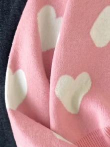 SHEIN 女童秋冬時尚簡約可愛休閒愛心圖案提花針織毛衣長袖上衣 親子套裝校園風 粉色與白色 - 淺粉色 - 查看 4