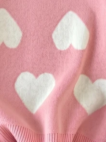 SHEIN 女童秋冬時尚簡約可愛休閒愛心圖案提花針織毛衣長袖上衣 親子套裝校園風 粉色與白色 - 淺粉色 - 查看 5