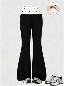 SHEIN Tween Girl Slim Fit Casual Daily Flare Leg Pants , Halloween Autumn Fall - Multicolor - View 6