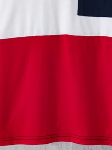 Vacaura 男童休閒可愛寬鬆拼色圓領長袖口袋T恤 秋季校園穿搭 海軍藍 - 紅色 - 查看 5