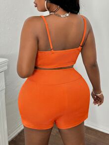 Slaydiva Summer Basic Loose Fit Women's Plus Size Outdoor Casual Set - Burnt Orange - View 2