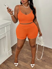 Slaydiva Summer Basic Loose Fit Women's Plus Size Outdoor Casual Set - Burnt Orange - View 6