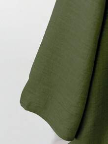 EMERY ROSE 2pcs/Set Women's V-Neck Coconut Button Decor 3/4 Sleeve Top + Straight Leg Solid Color Casual/Office Pants - Green - View 5