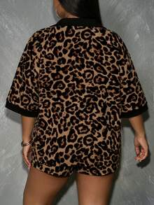 Slaydiva Plus Size Women's Casual Vintage Leopard Print 2 Pieces Set, Suitable For Summer Music Festivals - Multicolor - View 2