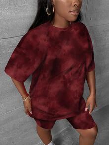 Slaydiva Plus Size Summer Casual Tie-Dye Print T-Shirt And Shorts 2-Piece Set - Multicolor - View 5