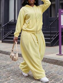 Slaydiva Casual Minimalist Long Sleeve Hoodie 2 Pieces Sweatshirt Set Fall - Yellow - View 10
