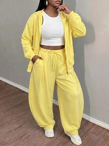Slaydiva Casual Minimalist Long Sleeve Hoodie 2 Pieces Sweatshirt Set Fall - Yellow - View 8