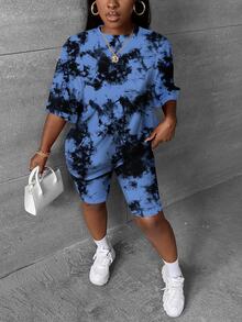 Slaydiva 2pcs Y2K Casual Tie-Dye Pattern Crop Top And Skinny Shorts Set, Suitable For Summer, Music Festivals - Multicolor - View 5
