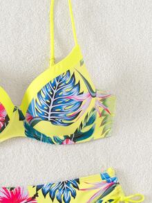 Swim Lushoire Swim Suits For Women Summer Beach Tropical Print V-Neck Spaghetti Strap Bikini Set - Multicolor - View 7