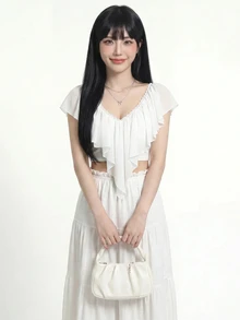 Sweetina Women's Solid Color Ruffle Trim Fashion Versatile Casual Cute Elegant Top Vacation White Summer - White - View 4