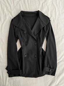 Attitoon Women's Solid Color Fashion Versatile Daily Casual Trench Coat Jacket - Black - View 1