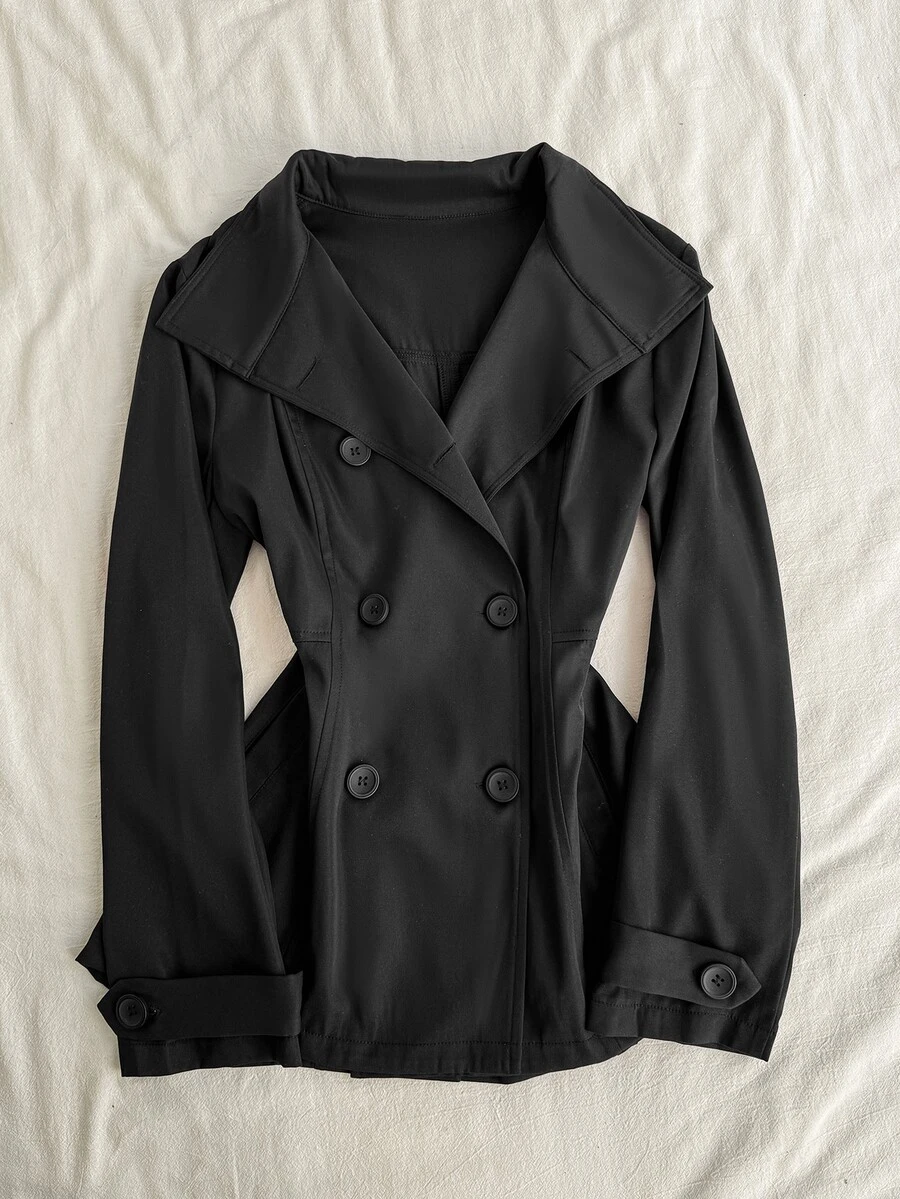 Attitoon Women's Solid Color Fashion Versatile Daily Casual Trench Coat Jacket - Black - View 1