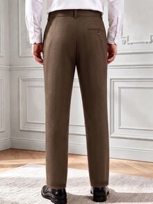 Core Aspect Men's Spring Summer Tapered Suit Pants Coffee Brown Pleated Cuffed Ankle Trousers Old Money Wedding Teachers' Day Business Formal Casual Streetwear - Coffee Brown - View 2