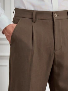 Core Aspect Men's Spring Summer Tapered Suit Pants Coffee Brown Pleated Cuffed Ankle Trousers Old Money Wedding Teachers' Day Business Formal Casual Streetwear - Coffee Brown - View 3
