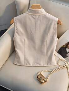 Muvela Women's Fashion Elegant Frog Button Vest Jacket,Chinese Style , Chinese Button,Elegant - Apricot - View 2