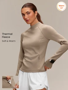 GLOWMODE Therma-FIT ADV Built For Miles بلوفر برقبة عالية مع فتحات للإبهام وجيب للساعة وظهر عاكس للضوء ملابس رياضية للركض والتدريب والجيم - كاكي - مشاهدة 1