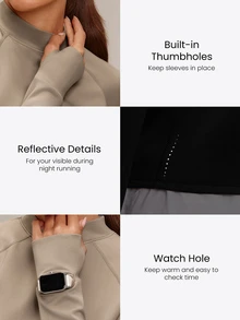 GLOWMODE Therma-FIT ADV Built For Miles بلوفر برقبة عالية مع فتحات للإبهام وجيب للساعة وظهر عاكس للضوء ملابس رياضية للركض والتدريب والجيم - كاكي - مشاهدة 5