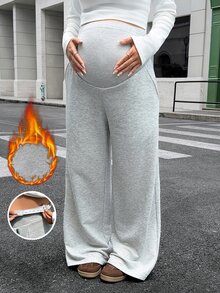 Lyckli Maternity Solid Color Adjustable Waist Wide Leg Loose Casual Sweatpants - Light Grey - View 1