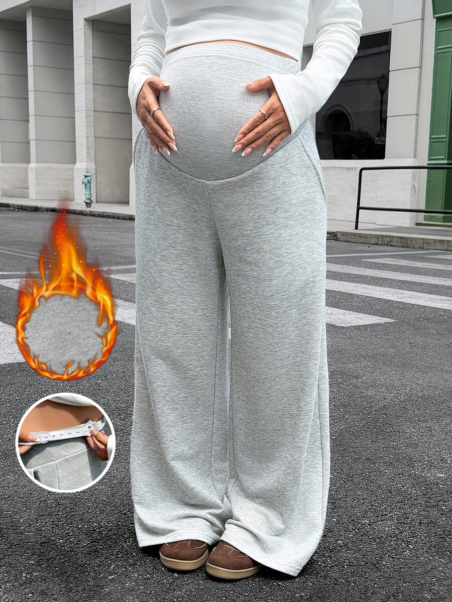 Lyckli Maternity Solid Color Adjustable Waist Wide Leg Loose Casual Sweatpants - Light Grey - View 1