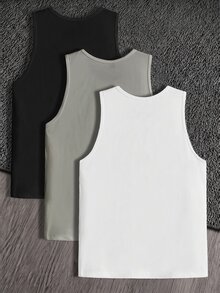 GETOML 3件組男士休閒針織無袖純色背心，適合日常穿著 - 彩色 - 查看 6