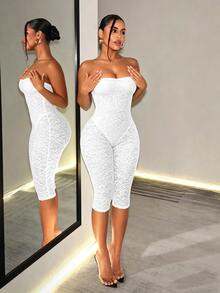 Sirith Women's Jacquard Casual Daily Wear Strapless Jumpsuit - White - View 7