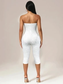 Sirith Women's Jacquard Casual Daily Wear Strapless Jumpsuit - White - View 4
