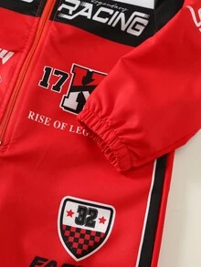 Bubblio 小男孩休閒運動街頭時尚摩托車賽車連身衣，適合萬聖節、體育賽事、生日派對、洗禮、周歲慶祝、晚會、表演、婚禮等場合，適合秋冬穿著 - 紅色 - 查看 4