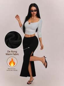 SHEIN PETITE 女款黑色百褶高開衩派對裙（除天鵝絨面料） - 黑色 - 查看 3