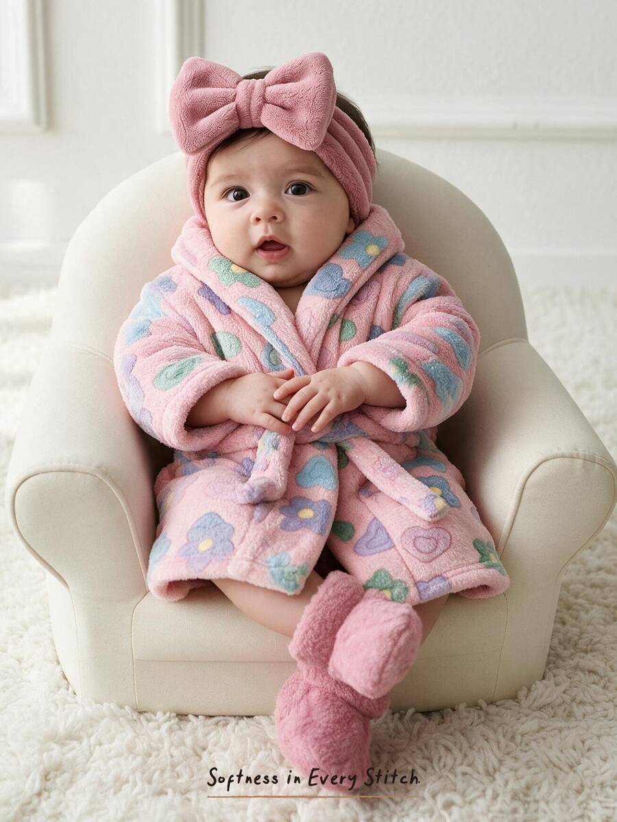 Cozy Pixies 女嬰休閒日常舒適毛絨長袖居家服晨間穿著 - 粉色 - 查看 1