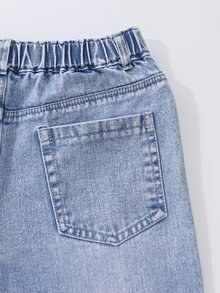 Girls' Ripped Distressed Embroidered Denim Jeans, Vintage Washed Straight Leg Trousers, Streetwear - Light Wash - View 6